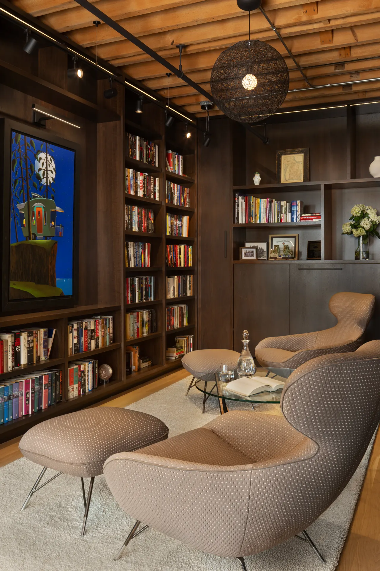 Library with floor-to-ceiling bookshelves